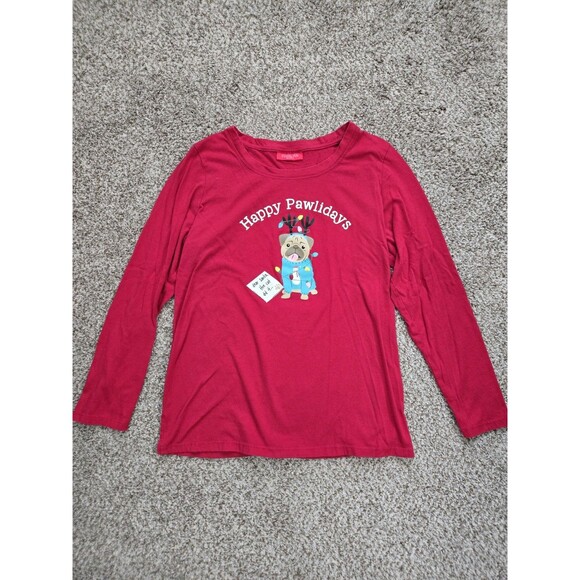 MACY'S FAMILY PJ'S Women's Happy Pawlidays Red Pajama Set Size Medium - Picture 2 of 11
